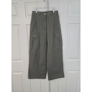 Theory Olive Green Moleskin Twill Wide Leg Cargo Pants High Rise Size 6